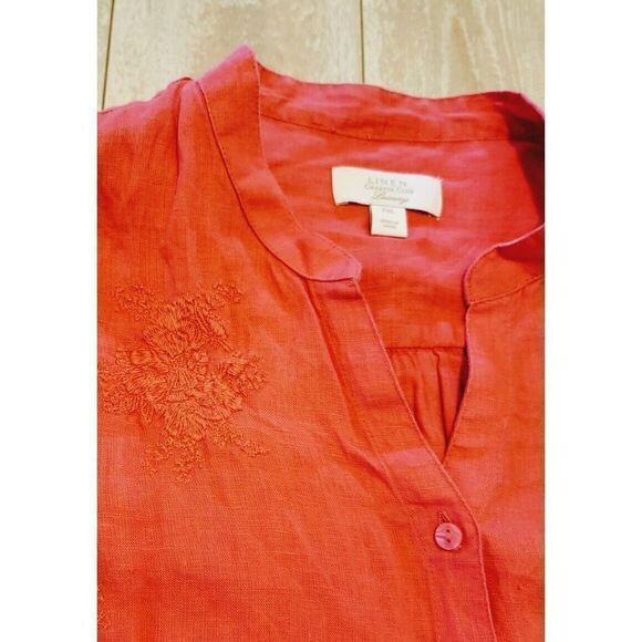 Charter Club‎ Women's PXL Linen Tie-Front Top Orange Salmon Color Embroidered - Picture 4 of 9